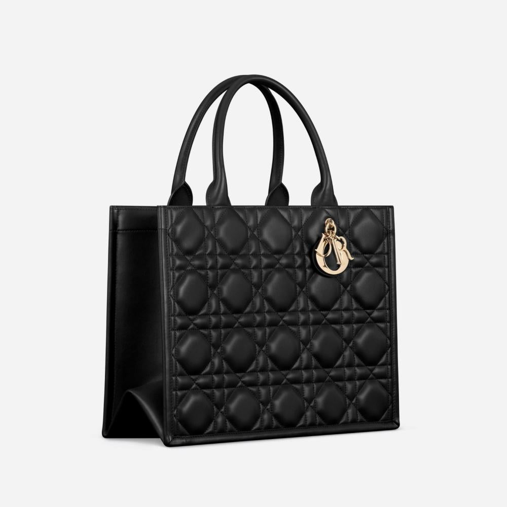 DIOR Leather Book Tote Medium Women’s Tote Bag Black White M1324OWHP