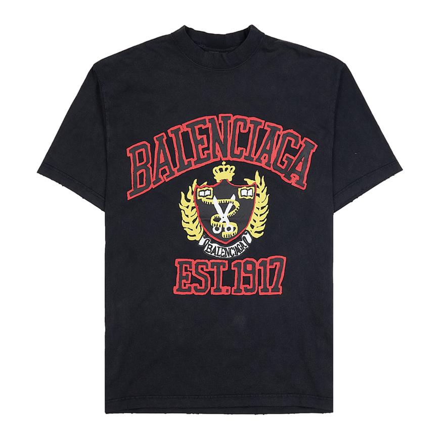 BALENCIAGA College Logo Print T-Shirt Black Men’s