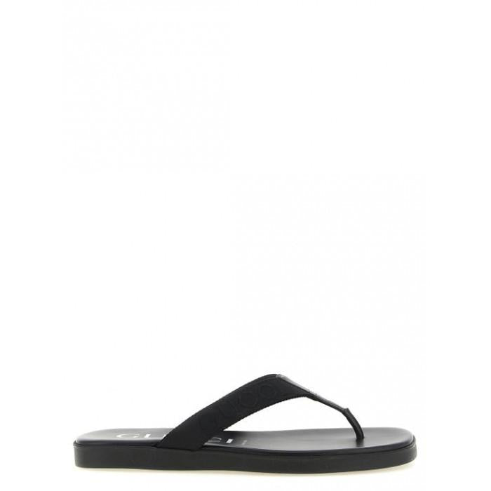 GUCCI Tonal Logo Flip Flop Slides Sandals Black Rubber
