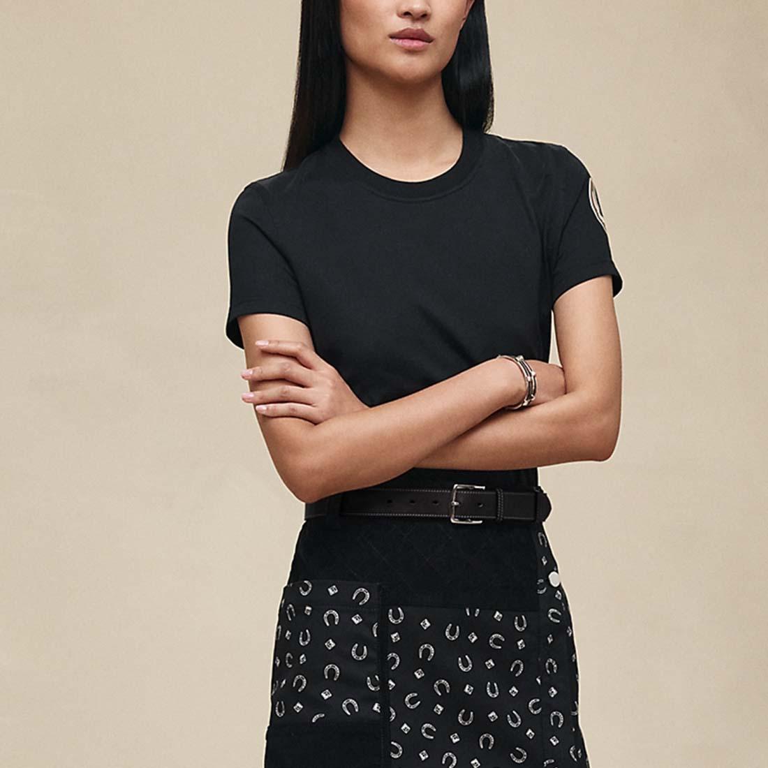 HERMES Printed Straight Short Sleeve Cotton T-Shirt Noir