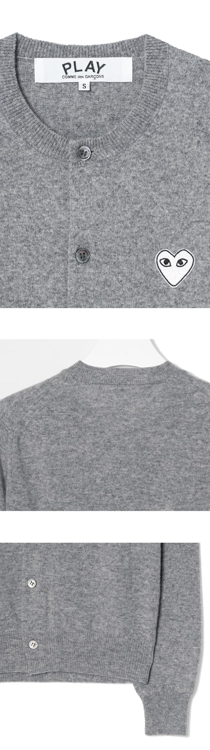 Comme des Garcons Grey V-Neck Cardigan with White Patch