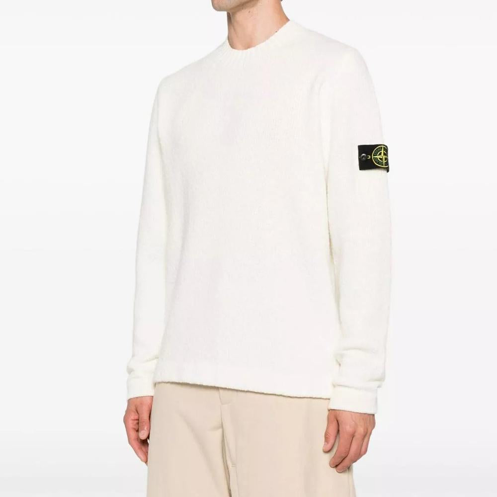 STONE ISLAND Brushed Fancy Yarn Wool Crewneck Sweater Ivory