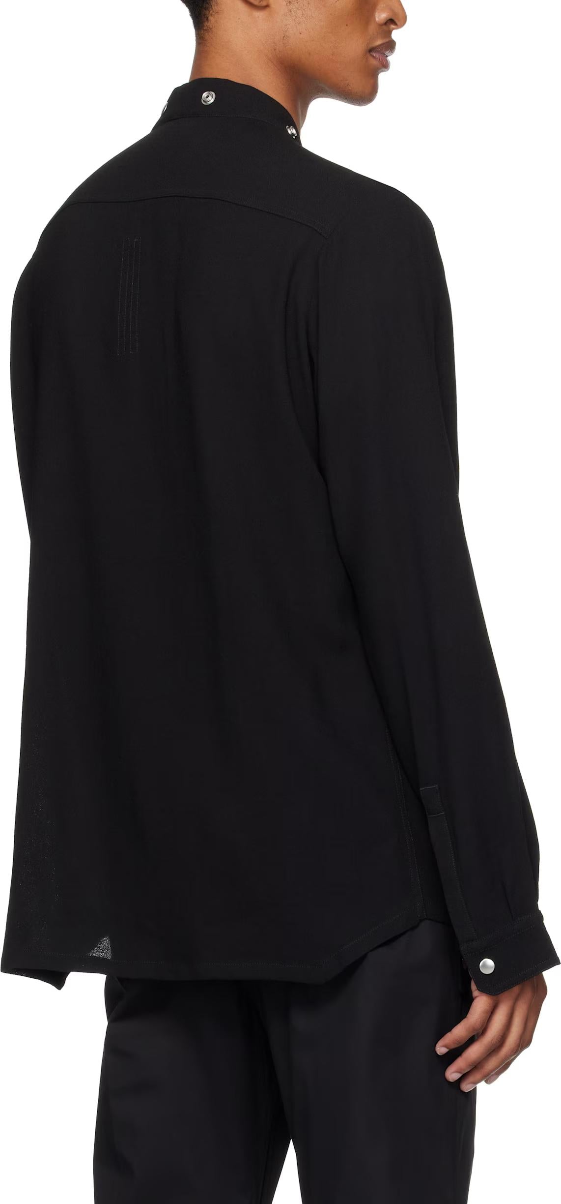 Rick Owens Wool Sable Larry Fogpocket Long Sleeve Shirt Black