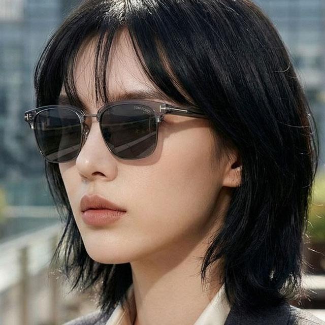 TOM FORD Transparent Gray Half-Rim Square Asian Fit Sunglasses TF1139K 20A
