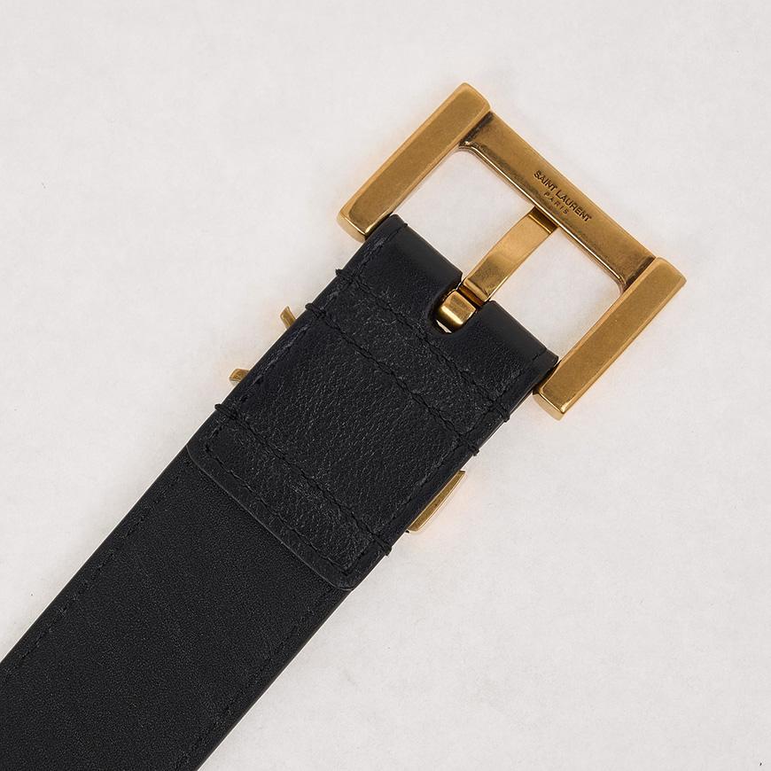 Saint Laurent Women’s Monogram Buckle Leather Belt Black