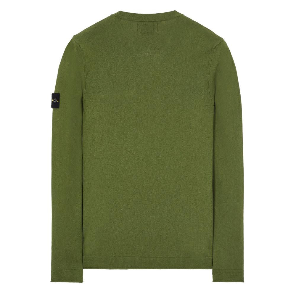 STONE ISLAND Woven Badge Pocket Crewneck Knit Sweater Khaki 7615517B8 V0058