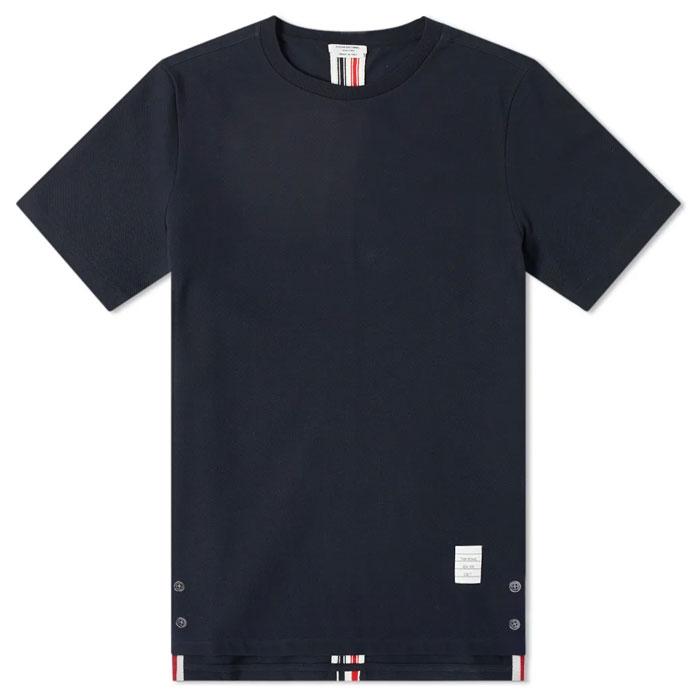 THOM BROWNE Center Back Stripe Short Sleeve T-Shirt Navy Cotton