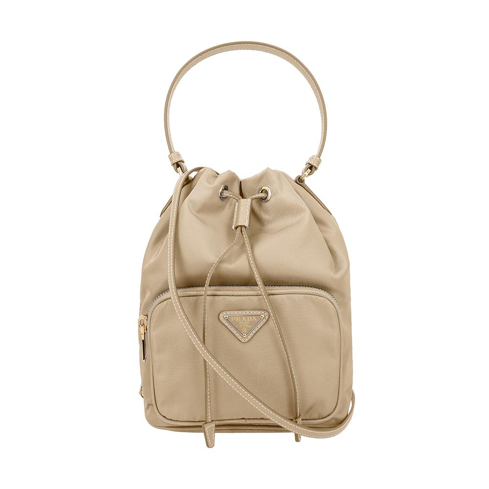 PRADA Re-Nylon Triangle Logo Duet Bucket Shoulder Bag with Pouch