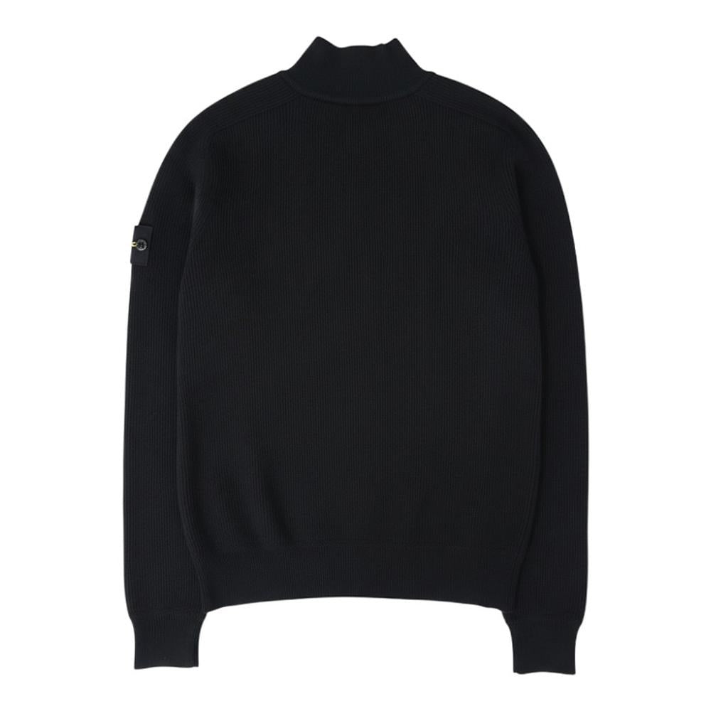 STONE ISLAND Zip-Up Wool Knit Sweater with Patch Black Men