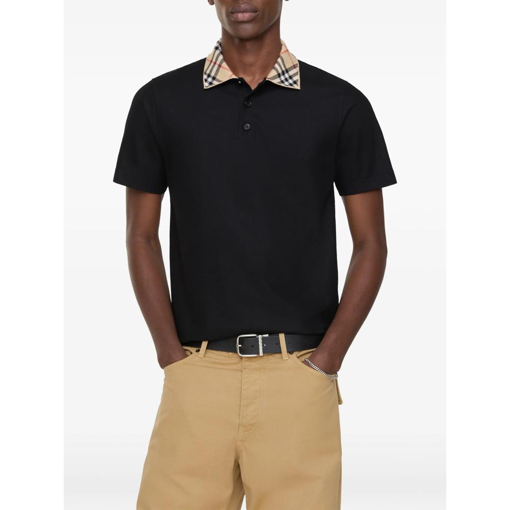 BURBERRY Black Cotton Short Sleeve Polo Shirt for Men