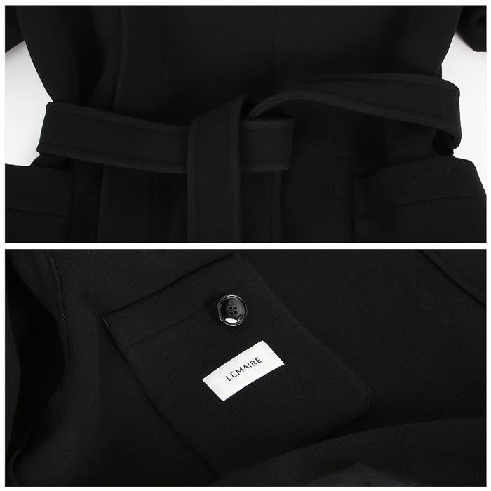 Lemaire Black Double-Breasted Wool Wrap Coat for Men LF1116BK999