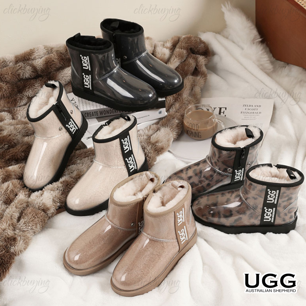 Ugg Rainy Clear Side-Zip Winter Faux Fur Boots Rain Boots AS3046