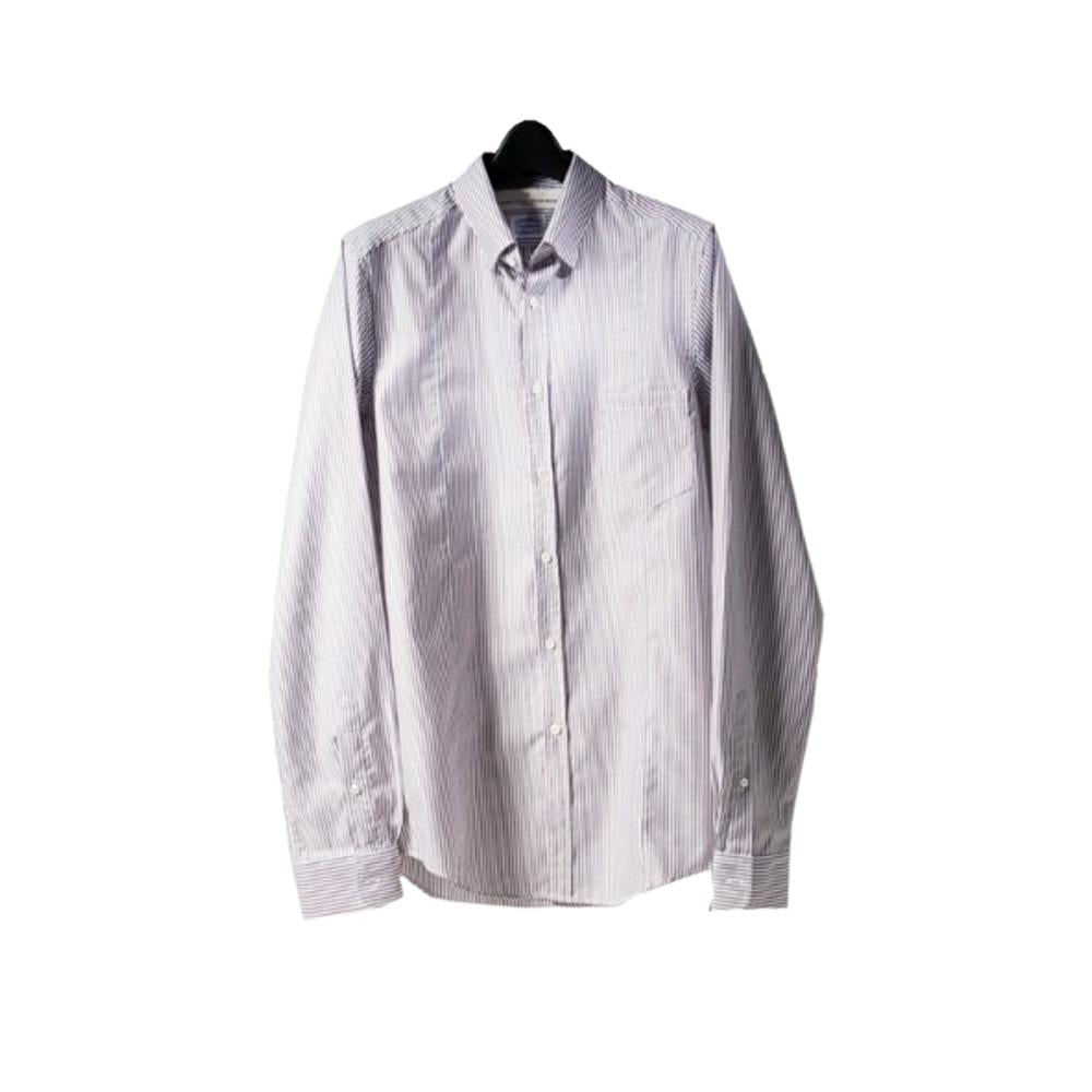 GOLDEN GOOSE White Cotton Striped Pocket Long-Sleeve Shirt