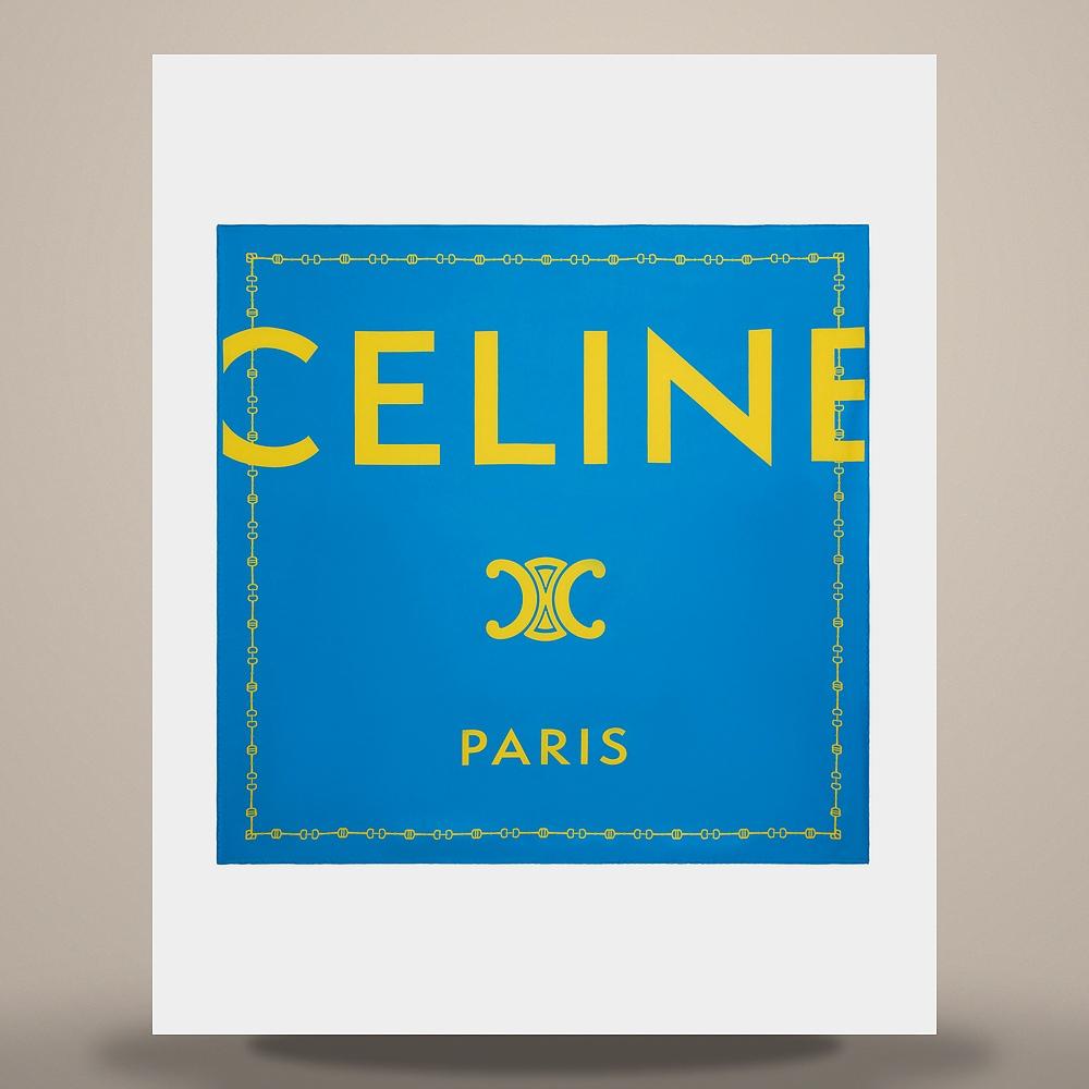 CELINE Square Silk Twill Scarf Teal Yellow 2AW902R30 GGR5