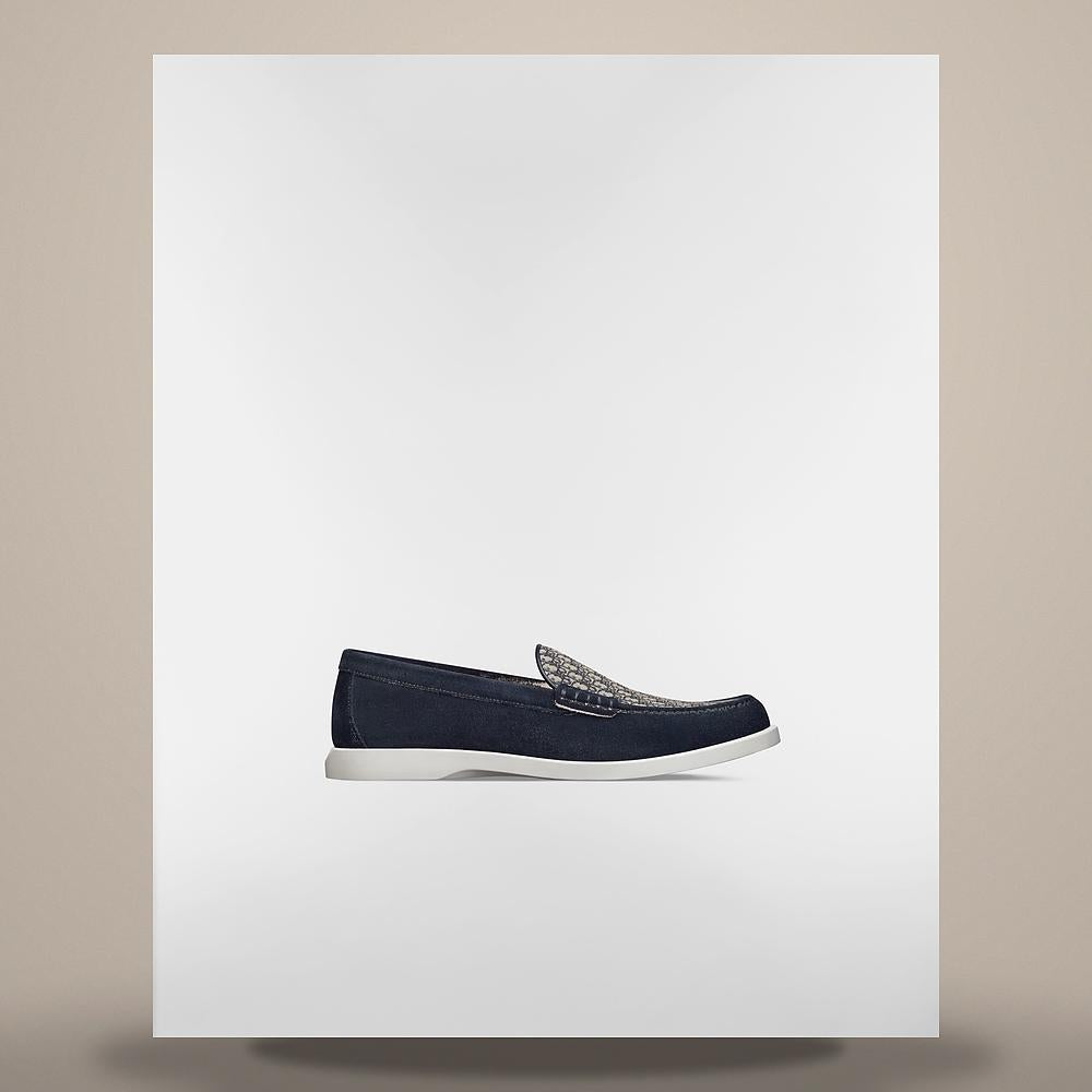 DIOR Granville Men's Loafers Navy Blue Suede Oblique Jacquard