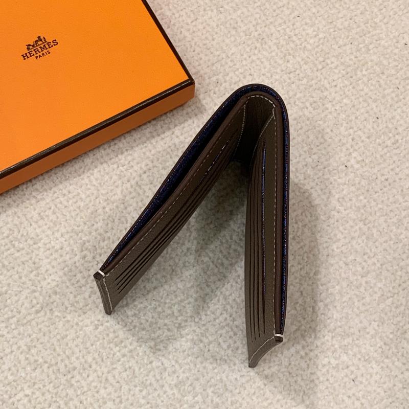 HERMES Citizen Twill Compact Wallet Evercolor Etoupe Blue Interior Bi-Fold