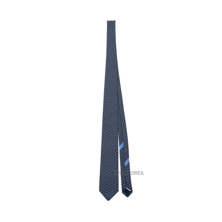 Ferragamo Gancini Print Silk Tie Blue Marine Men’s