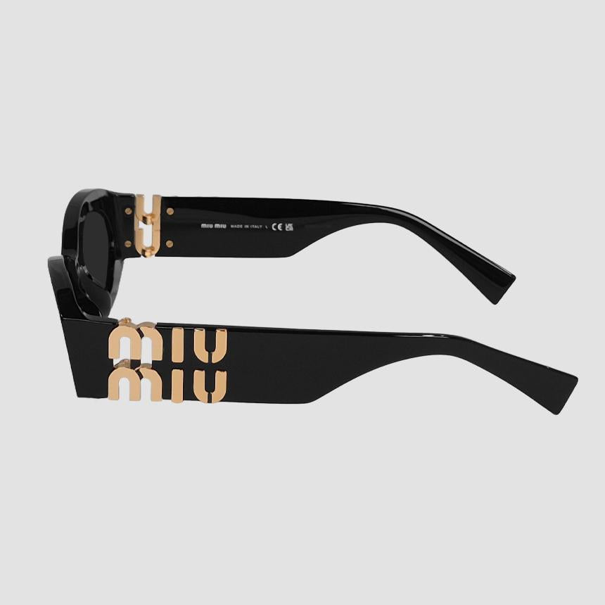 Miu Miu Gleams Logo Temple Oval Sunglasses Black Acetate MU11WS 1AB5S0
