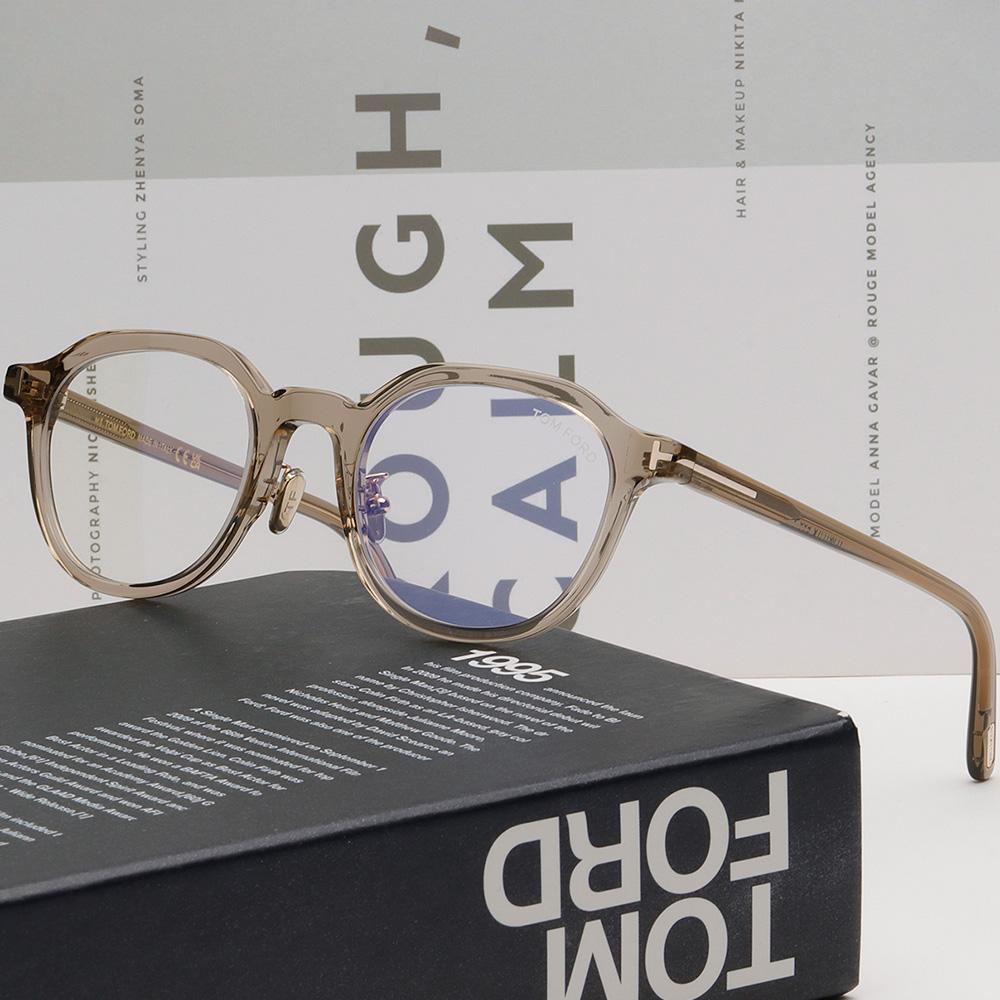 TOM FORD Blue Light Blocking Clear Brown Round Acetate Eyeglasses U TF6011KB 045