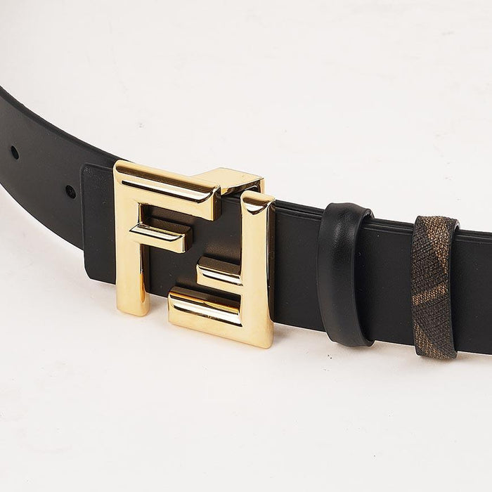 FENDI Men’s FF Logo Round Buckle Leather Belt Black