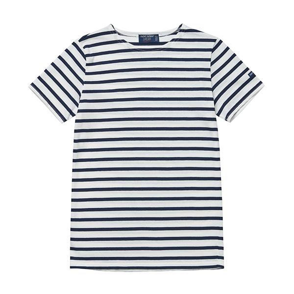 Saint James Kids Short Sleeve T-Shirt White/Navy Striped
