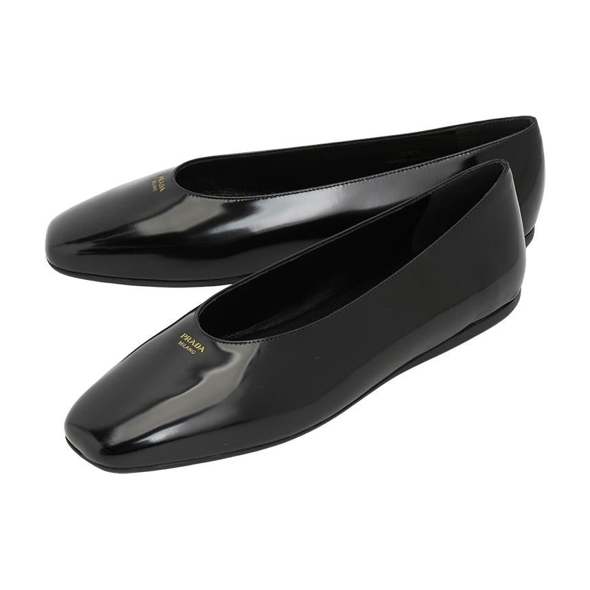PRADA Brushed Leather Ballerina Women’s Flat Shoes Black