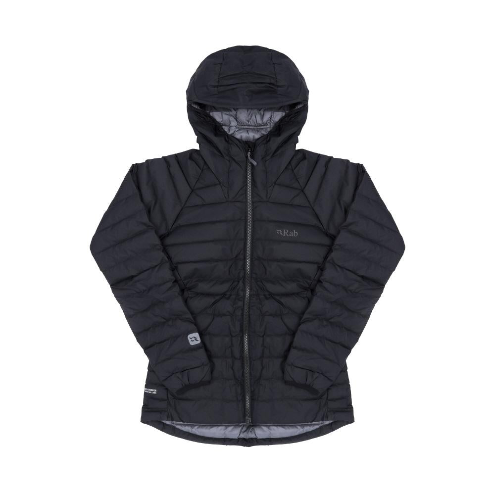 RAB Black Micro Light Windstopper Hooded Down Jacket Women QDB 74