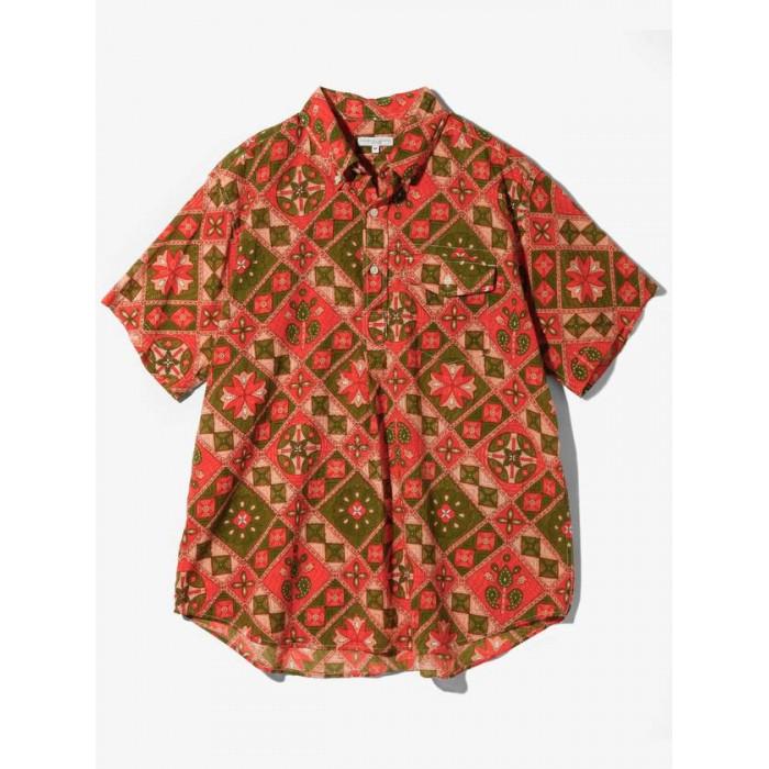 Engineered Garments Pink Olive Ethno Print Cotton Popover BD Shirt Men’s Long Sl