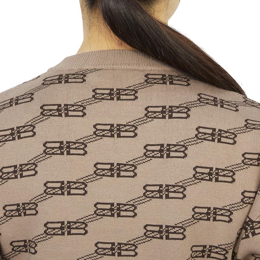 BALENCIAGA BB Wool Round Neck Knit Sweater Gray Women