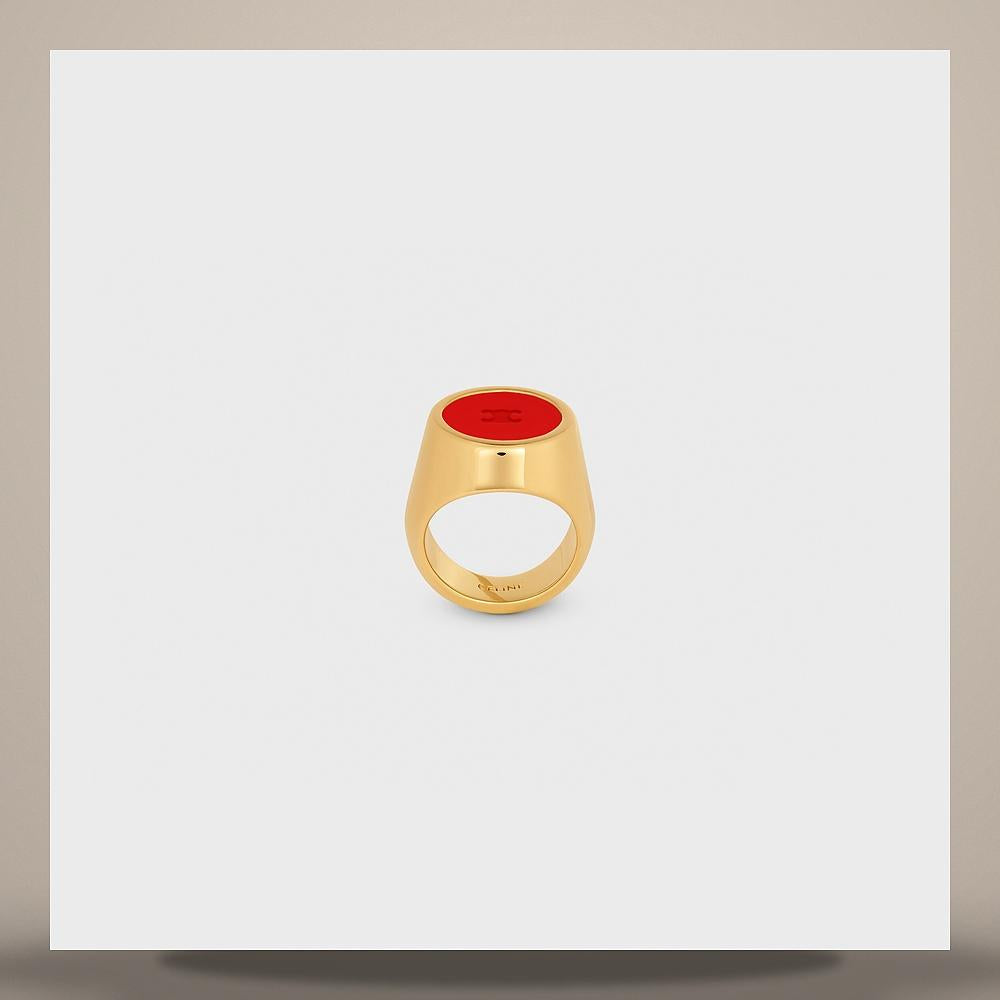 CELINE Triomphe Signet Ring Varnished Gold-Finish Brass Poppy Red B107N3F86 GJY8