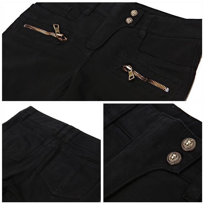 Balmain Women’s Black Biker Pants with Gold Zipper 5455 161N C0100