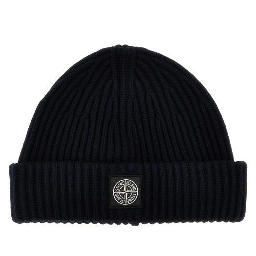 STONE ISLAND RWS Wool Logo Patch Folded Beanie Black Men 8115N22C3V0020
