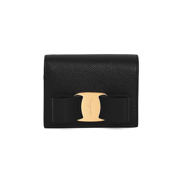 Ferragamo Vara Bow Black Leather Compact Wallet for Women