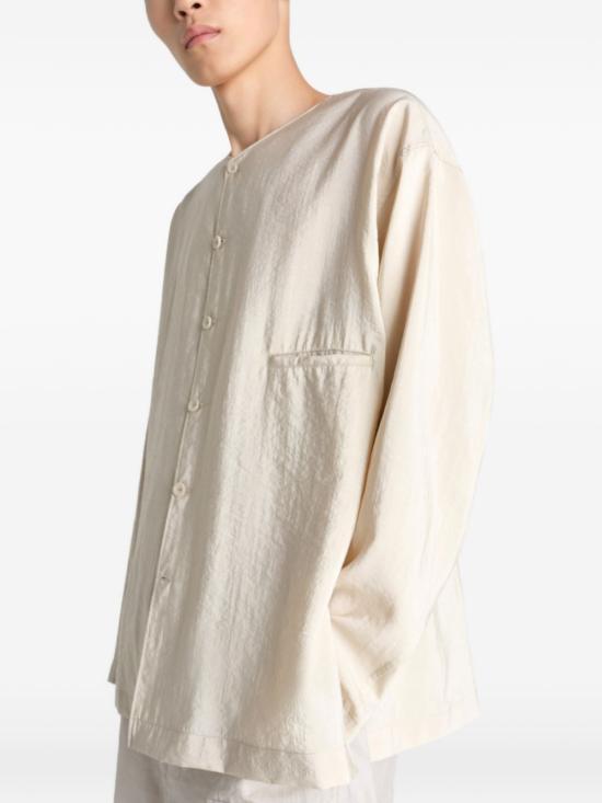 Lemaire Dry Silk V-Neck Long-Sleeve Shirt Oat Milk