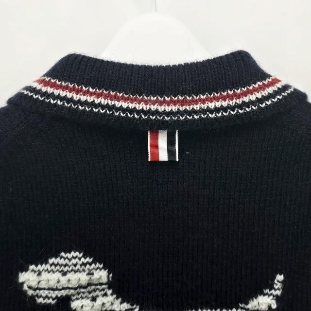 THOM BROWNE Donegal RWB Hector Pointelle Cardigan Navy Wool Women’s