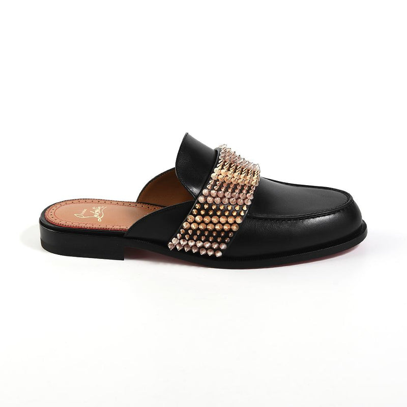 Christian Louboutin Bille Studded Black Leather Mules/Slippers