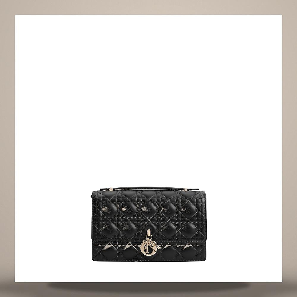 DIOR Black Cannage Lambskin My Dior Top Handle Shoulder Bag