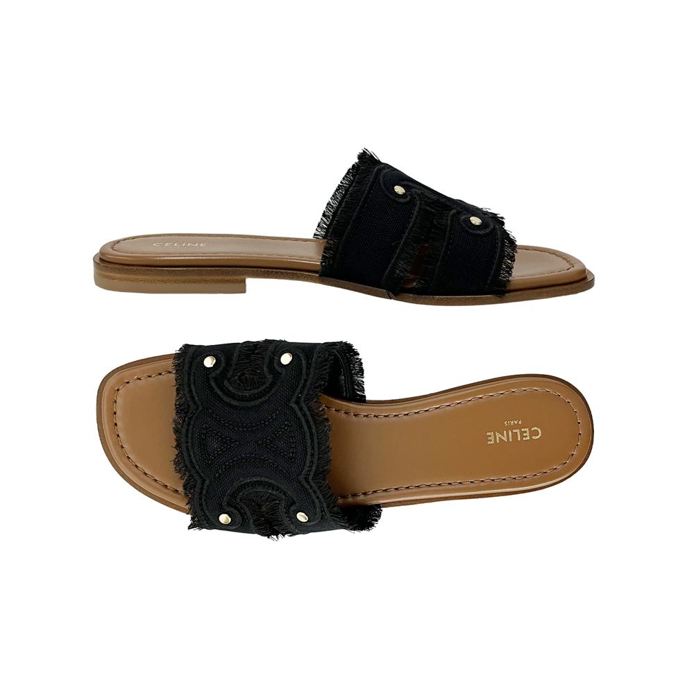 CELINE Triomphe Logo Marina Mule Sandals Black