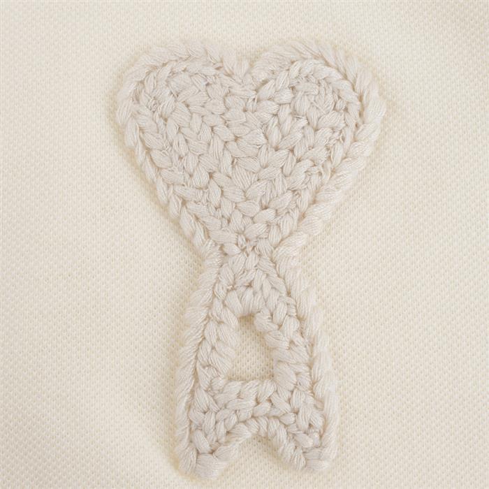 AMI Heart Logo Knit Patch Short Sleeve Polo T-Shirt