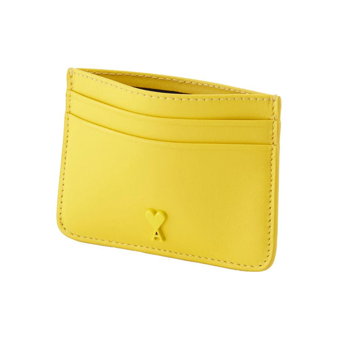 AMI Heart Logo Card Holder Pastel Yellow Leather Wallet
