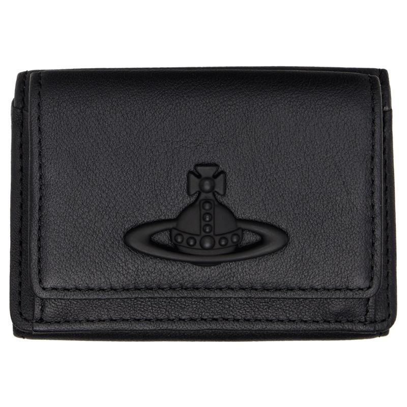 Vivienne Westwood Logo Tri-Fold Wallet Black Leather Women’s
