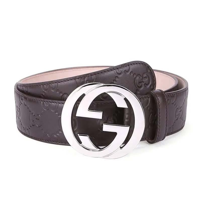 GUCCI Brown Signature Leather Belt with Interlocking G Buckle 411924 CWC1N 2040