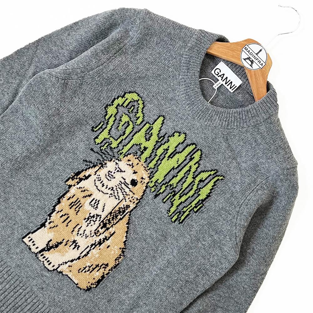GANNI Rabbit Jacquard Crewneck Knit Sweater K2502 523