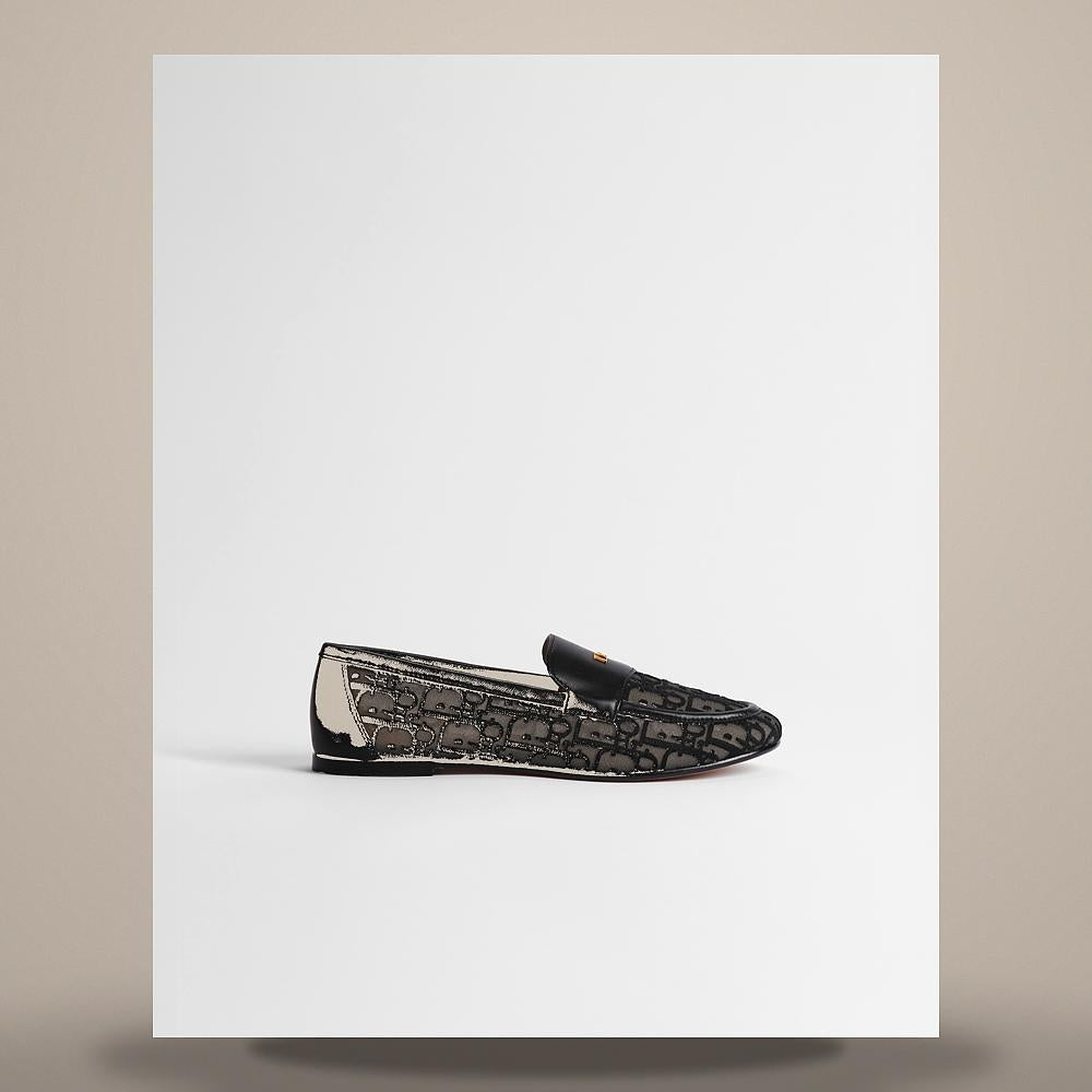 DIOR Black Oblique Embroidered Mesh Cadence Loafers KDF269OEN S900