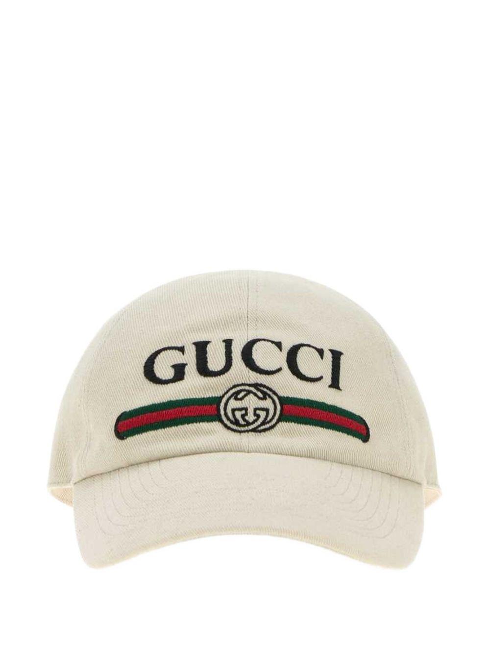 GUCCI Beige Canvas Logo Baseball Cap