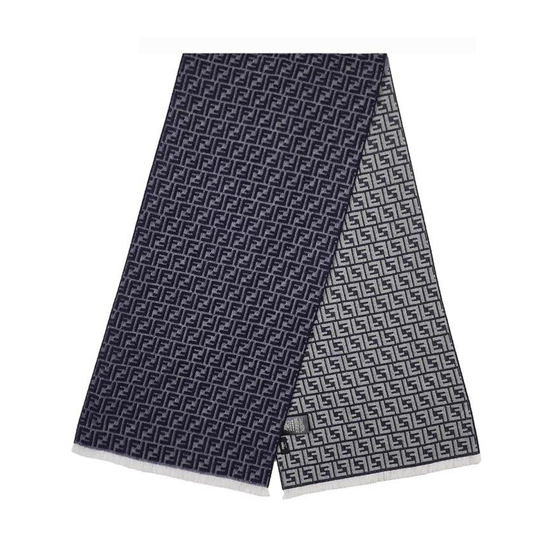 FENDI Men FF Logo Wool Scarf Navy