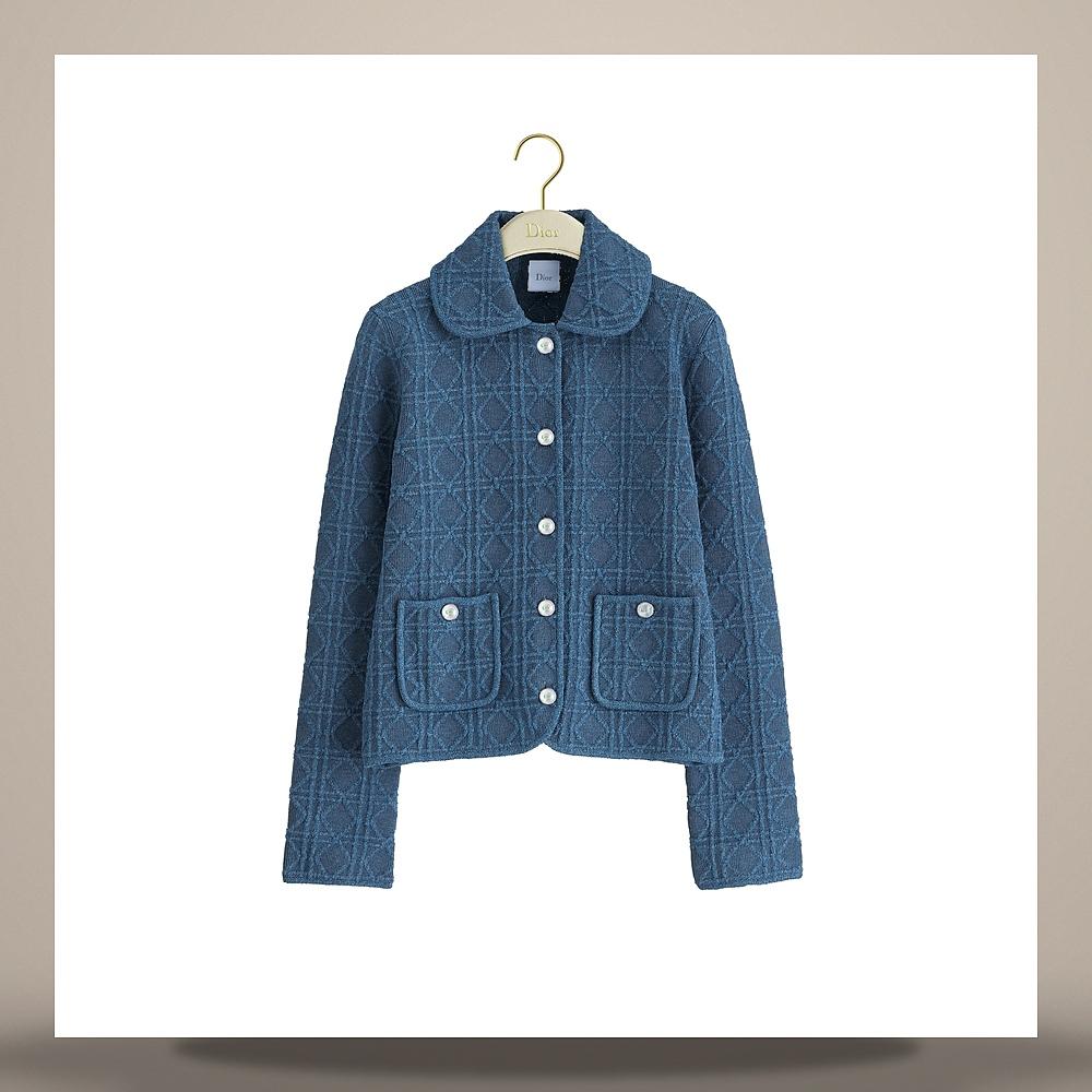 DIOR Blue Cotton-Blend Bouclé Knit Jacket Regular Fit 644V53B7941X5850