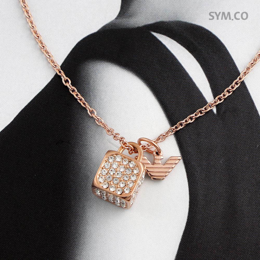 Emporio Armani Rose Gold-Tone Crystal Eagle Logo Steel Pendant Necklace EGS3084