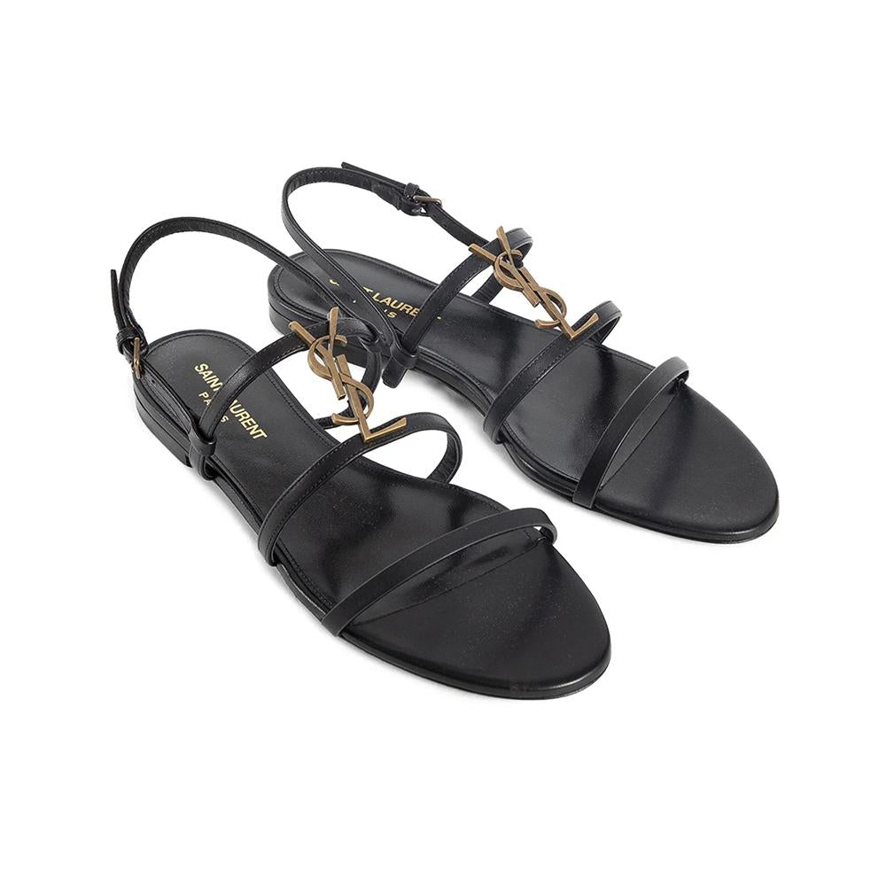 Saint Laurent New Cassandra Flat Sandals Black Sandals
