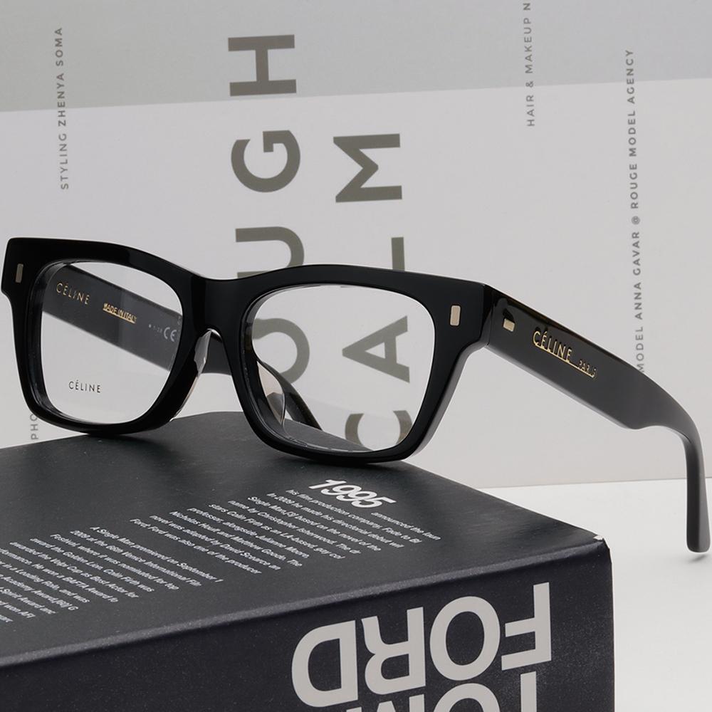 CELINE Black Thick Square Acetate Eyeglasses Asian Fit Unisex CL50011F 001